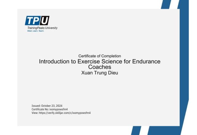 Chứng chỉ Exercise Science for Endurance Coaches của HLV Điều Xuân Trung