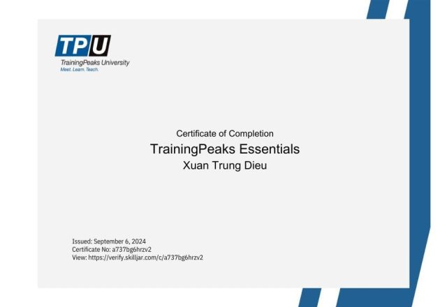 Chứng chỉ TrainingPeaks Essentials của HLV Điều Xuân Trung