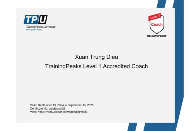 Chứng chỉ TrainingPeaks Level 1 Coach của HLV Điều Xuân Trung